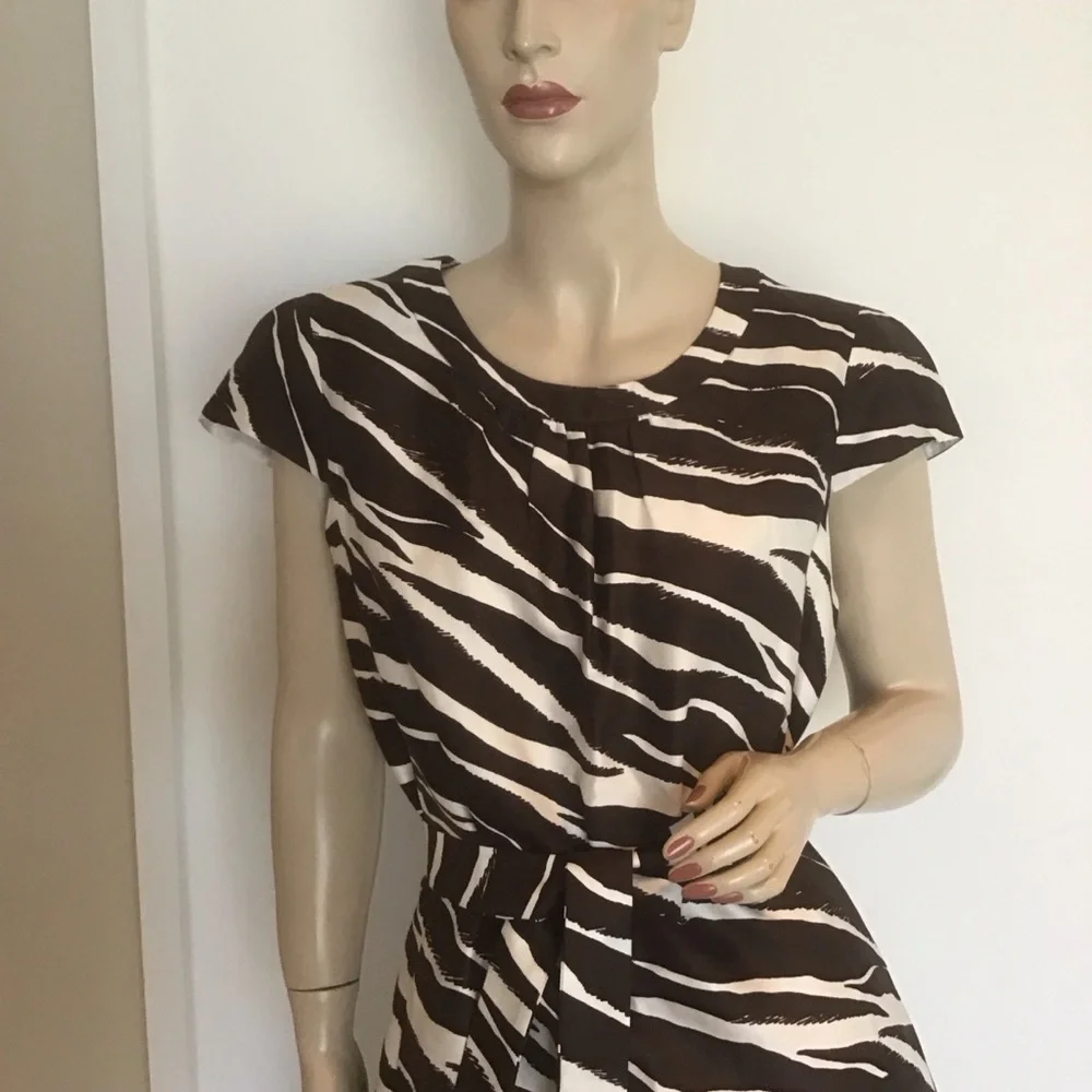 Kate Spade Dorothy Brown White Zebra Animal Print‎ Silk Cutout Shift Dress 8